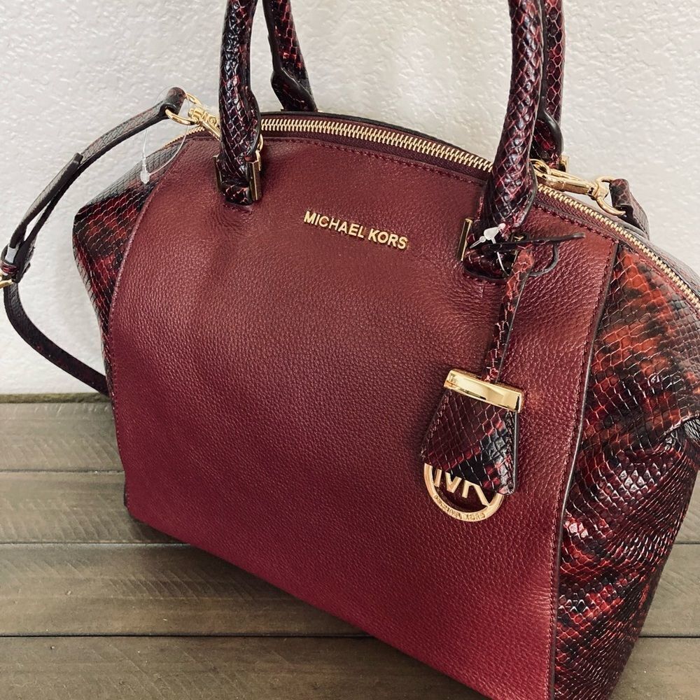 Michael Kors Burgundy Red Python Snake Handbag Sa… - image 3